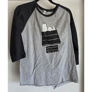 L.A.T Unisex Snoopy T-Shirt Grey Black 3/4 Sleeve Casual Tee Top Retro